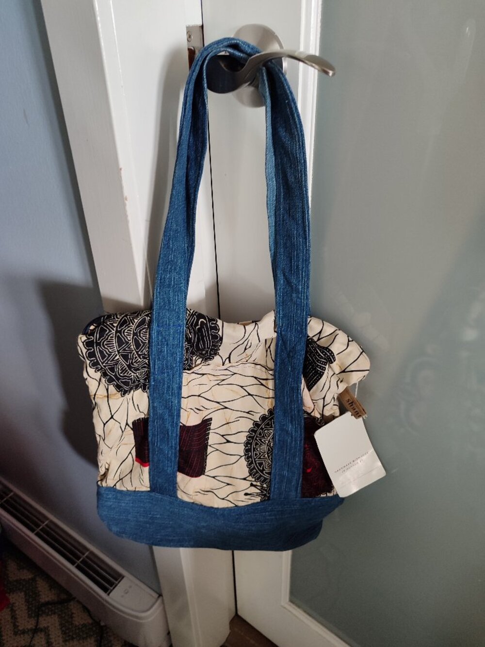 NWT Handmade Artisan denim and textile Tote Bag – Shanti Uganda – Fair Trade,